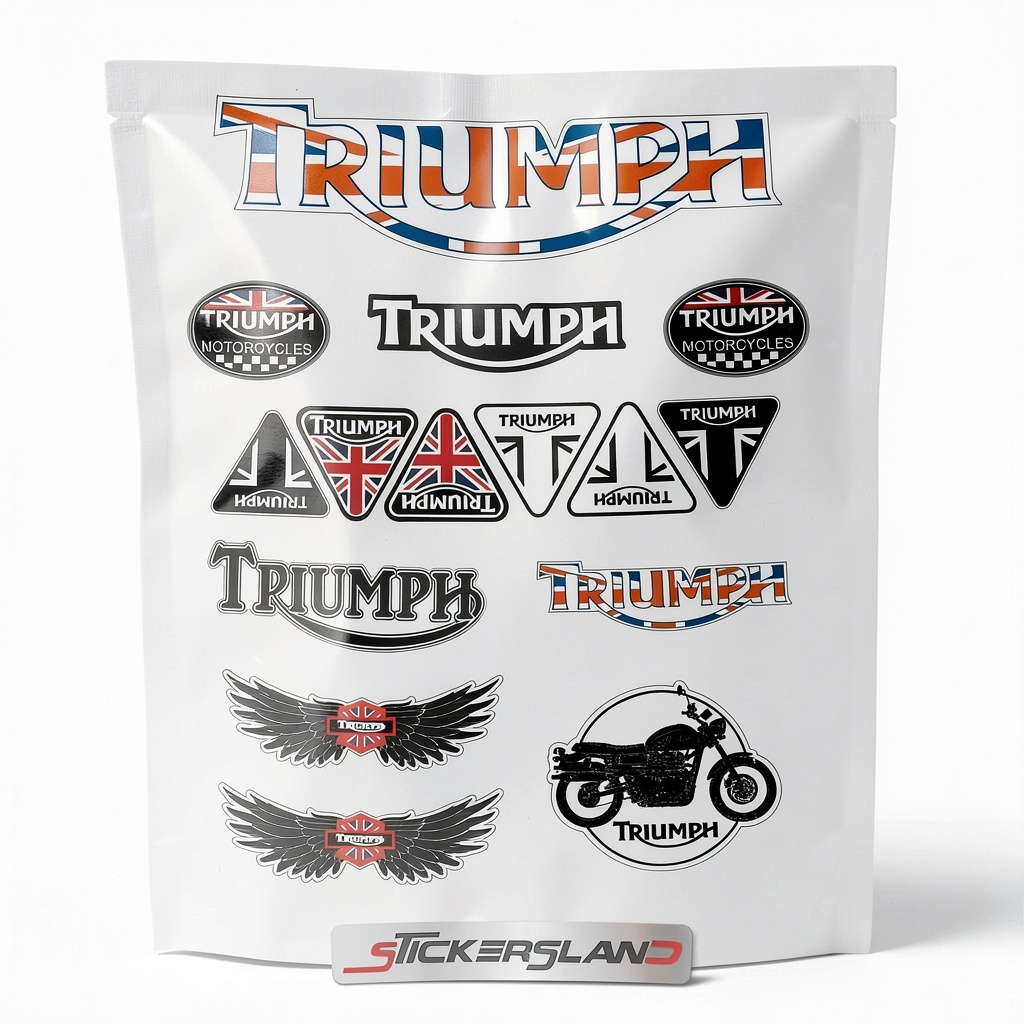 Kit autocollants Triumph appliqué sur un casque de moto