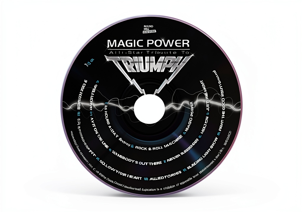 Installing Triumph Magic Power All Star Tribute CD Classic Rock on a wooden desk